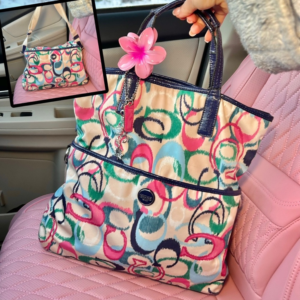 Coach convertible tote to shoulder bag multicolor